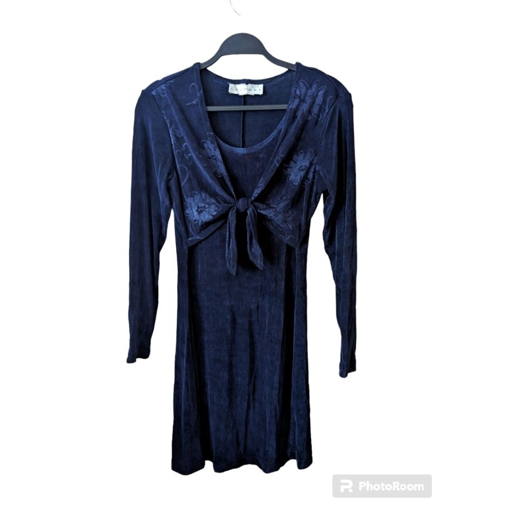 Vintage Navy Blue Velvet Tie-Front Mini Dress